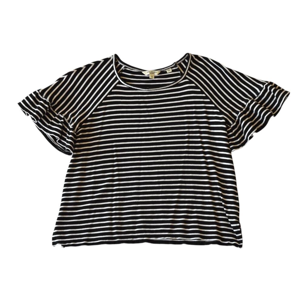Max Studio Black and White Striped Flutter Sleeve Top Knit Tee Small